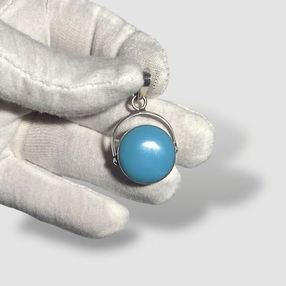 925 Sterling Silver Turquoise Natural Stone Round Pendant Women Vintage Jewelry - Picture 9 of 9